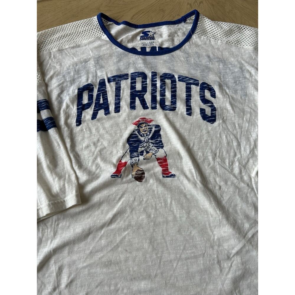 VTG New England Patriots Shirt 2XL Womens STARTER White 3/4 Jersey Sleeve 1990s - Picture 10 of 13